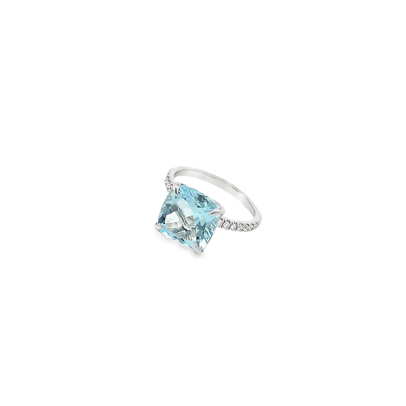 White Gold Aquamarine and Diamond Ring