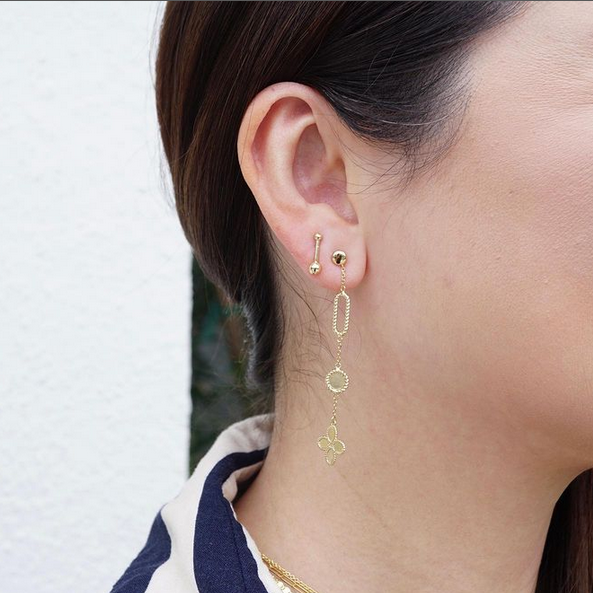 Gold Clover Paperclip Drop Earrings