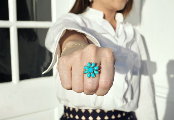 Cabochon Turquoise Flower Ring