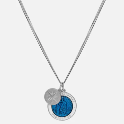 Saint Christopher Surf Necklace - blue/white and sterling silver (back order)