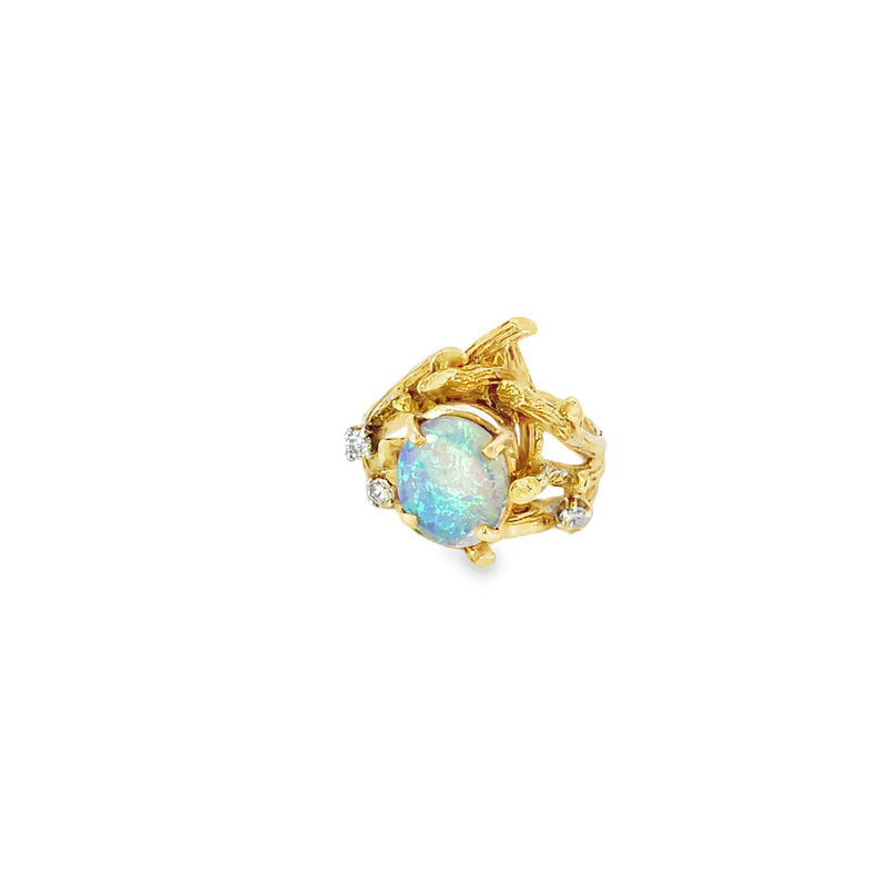 Opal and Diamond Branch Ring - vintage