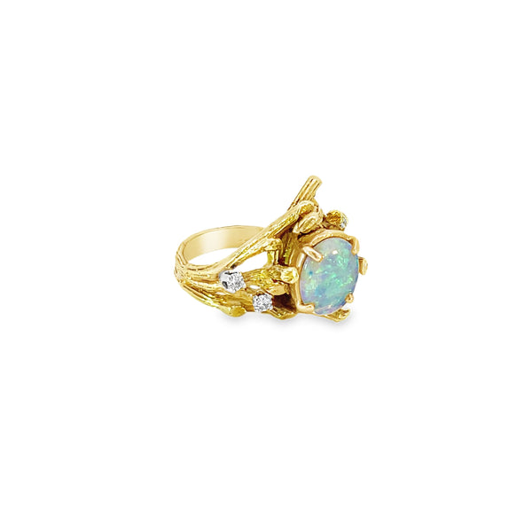 Opal and Diamond Branch Ring - vintage