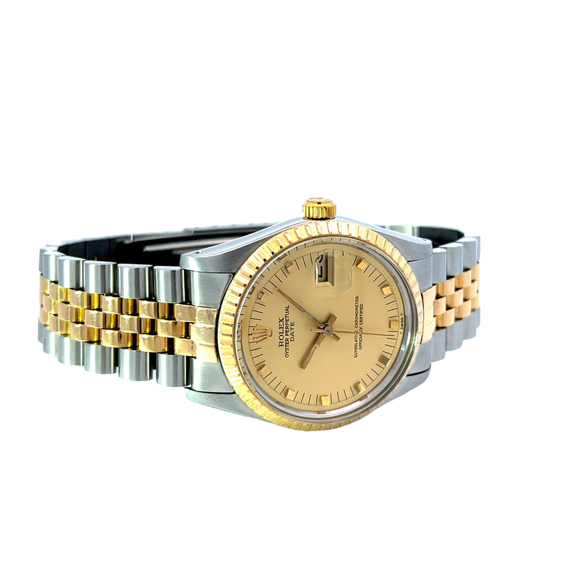 34mm Rolex Oyster Perpetual Date with faceted Gold Indicies