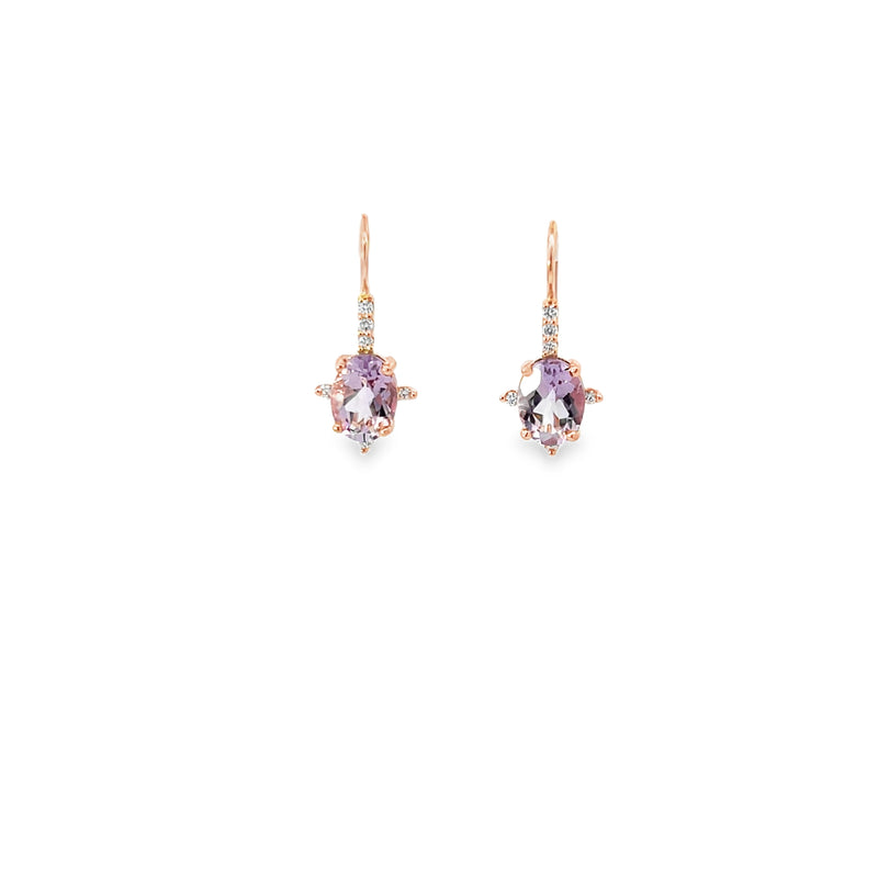 Rose de France Amethyst and Diamond Drop Earrings