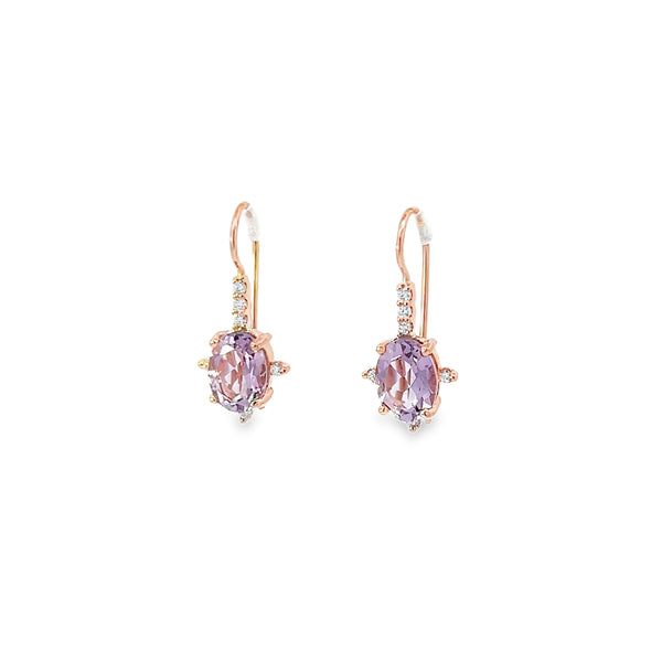 Rose de France Amethyst and Diamond Drop Earrings