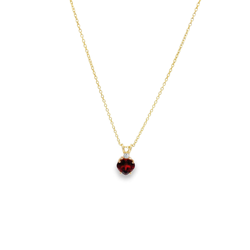 Garnet and Diamond Heart Pendant Necklace