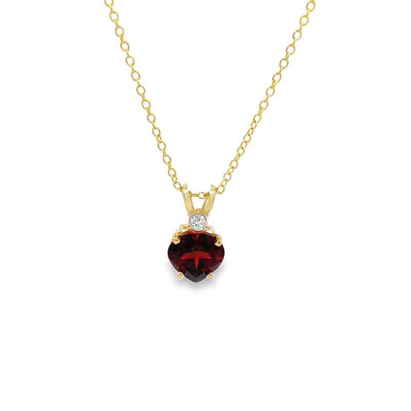 Garnet and Diamond Heart Pendant Necklace