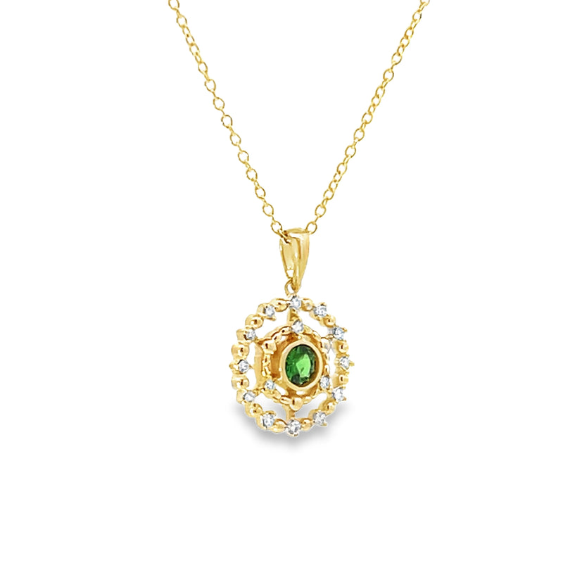 Tsavorite and Diamonds Ship's Wheel Pendant Necklace