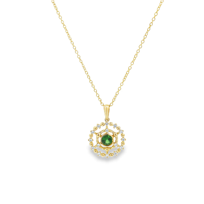 Tsavorite and Diamonds Ship's Wheel Pendant Necklace