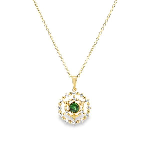 Tsavorite and Diamonds Ship's Wheel Pendant Necklace