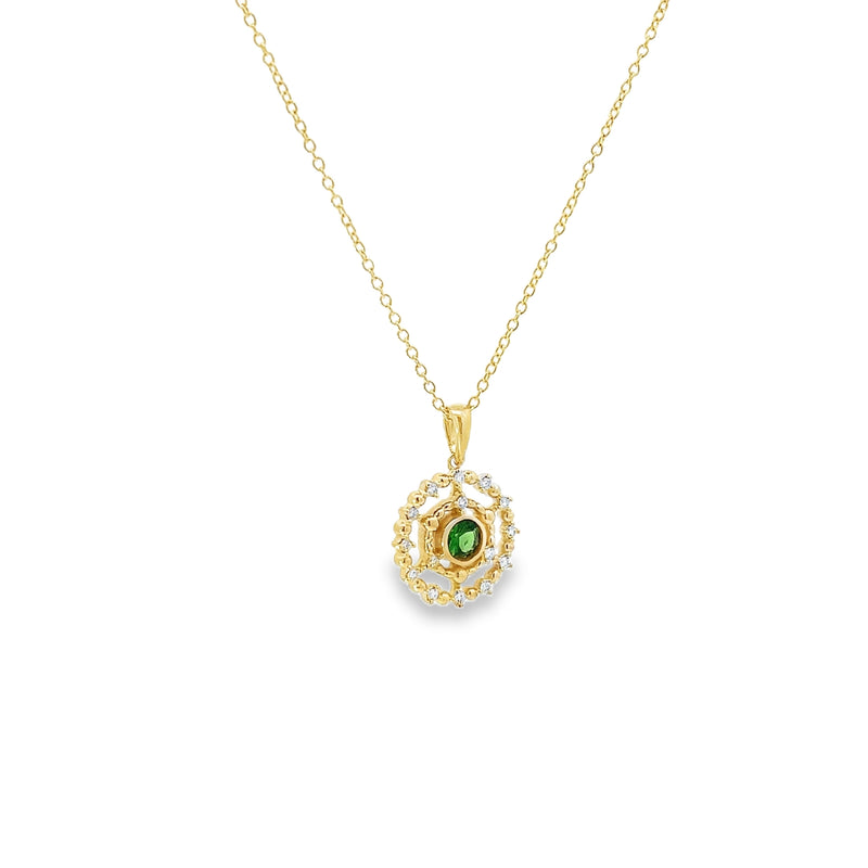 Tsavorite and Diamonds Ship's Wheel Pendant Necklace