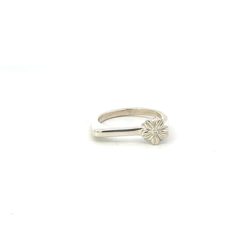 Sterling Silver Diamond Accent Flower Stacking Ring