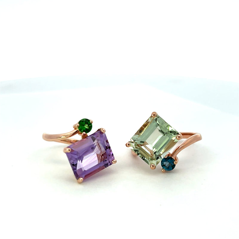 Rose de France Amethyst and Tsavorite Toi et Moi Ring - made to order