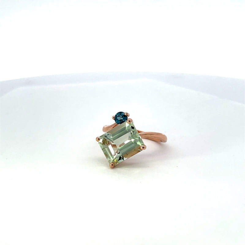 Prasiolite and London Blue Topaz Toi et Moi Ring