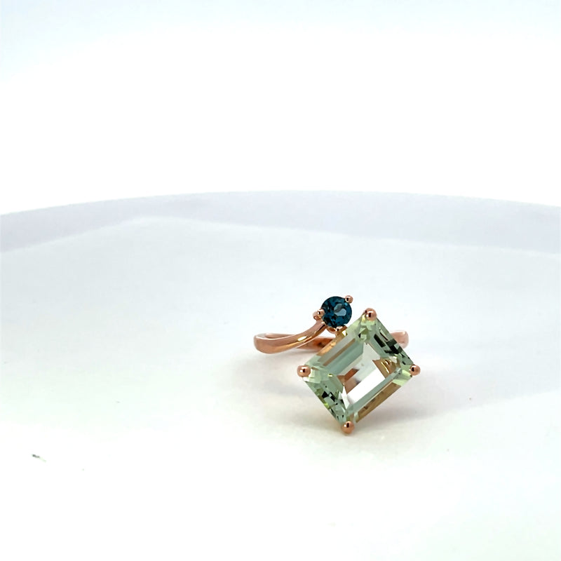 Prasiolite and London Blue Topaz Toi et Moi Ring