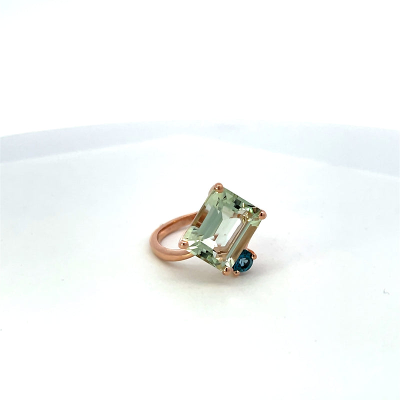 Prasiolite and London Blue Topaz Toi et Moi Ring