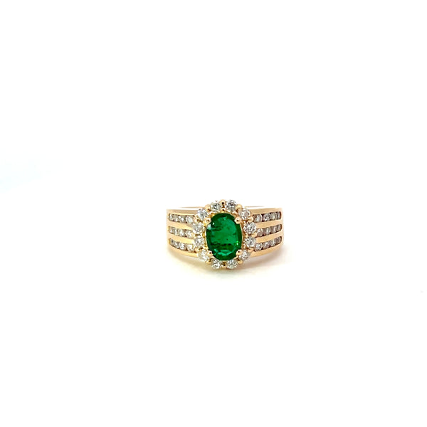 Oval Emerald and Diamond Halo Ring