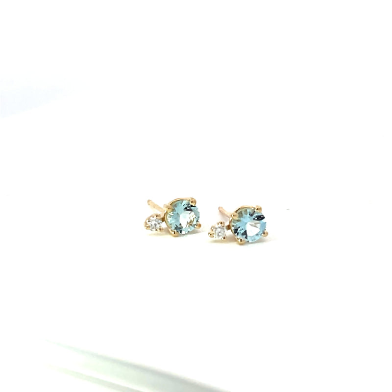 Aquamarine and Diamond Accent Stud Earrings - made to order