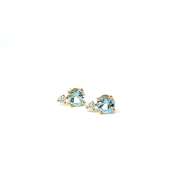 Aquamarine and Diamond Accent Stud Earrings - made to order