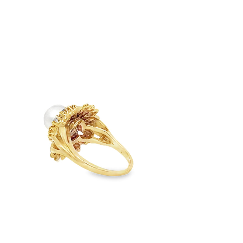 Vintage Pearl and Topaz Flower Ring