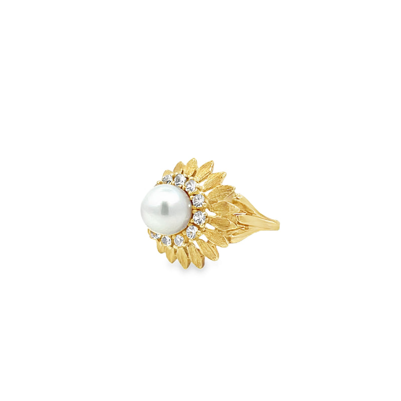 Vintage Pearl and Topaz Flower Ring
