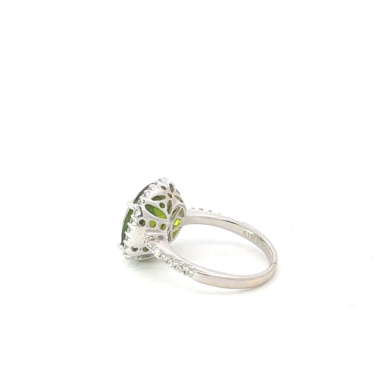 Cushion Peridot Diamond Halo Ring