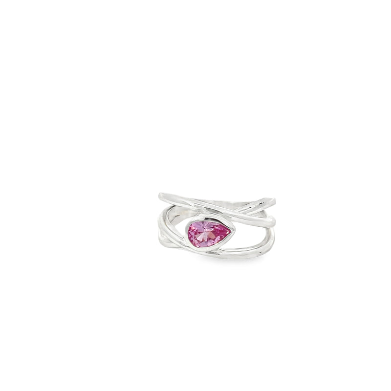 Pear Shape Pink Lab Grown Zircon Criss Cross Ring
