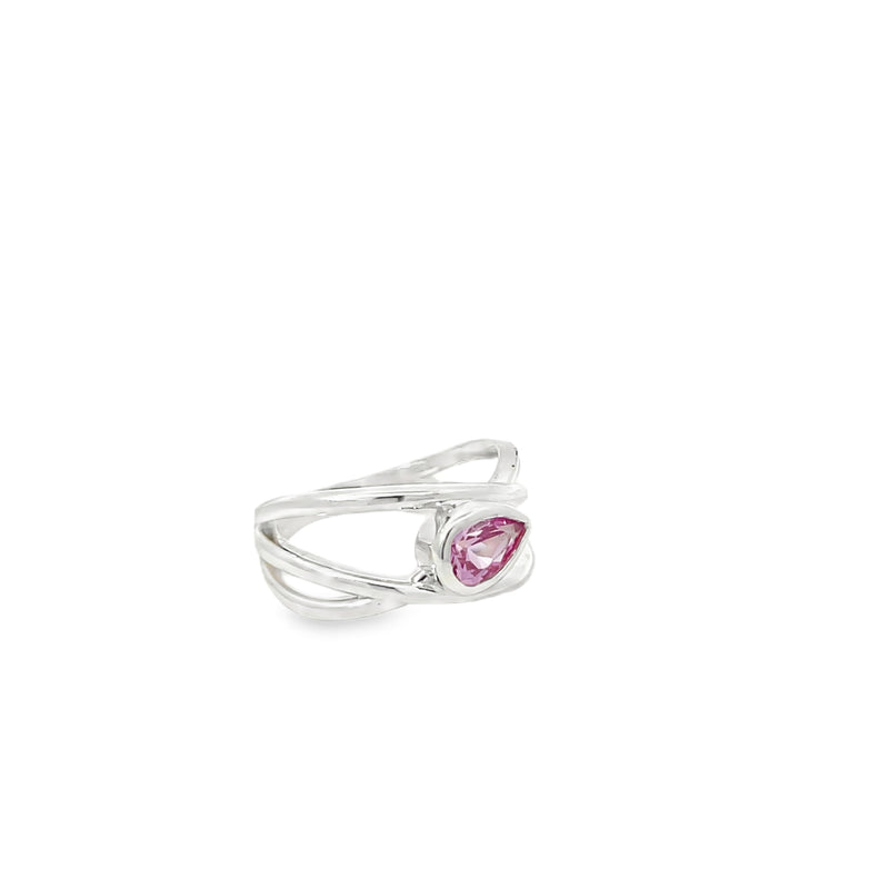 Pear Shape Pink Lab Grown Zircon Criss Cross Ring