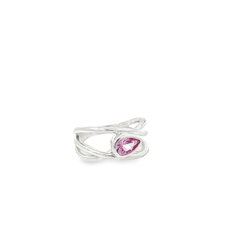 Pear Shape Pink Lab Grown Zircon Criss Cross Ring