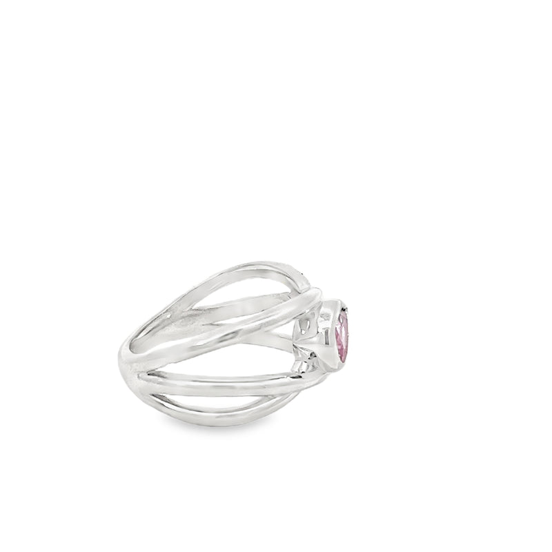 Pear Shape Pink Lab Grown Zircon Criss Cross Ring
