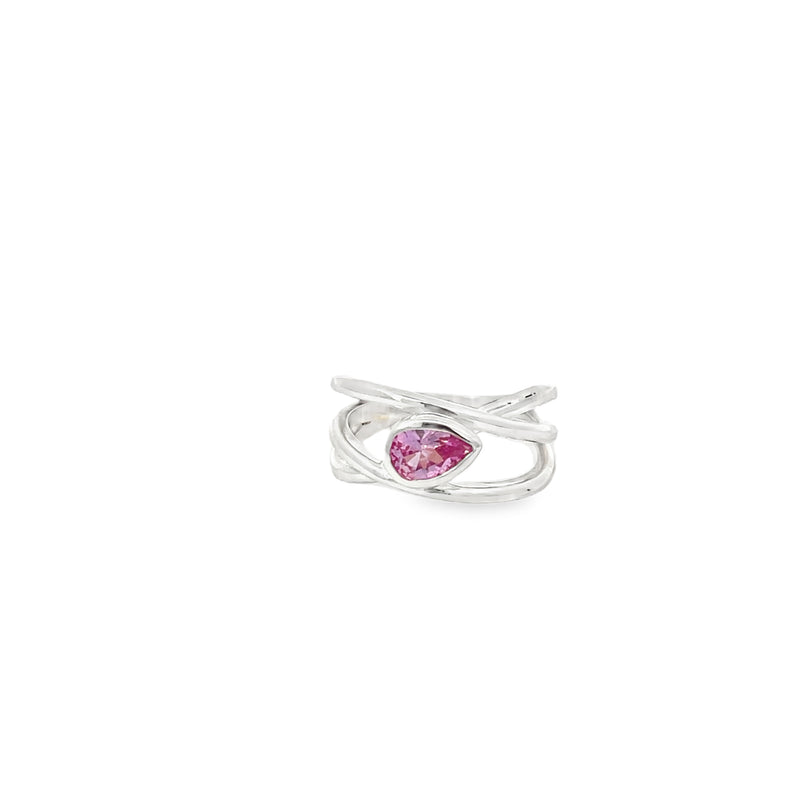 Pear Shape Pink Lab Grown Zircon Criss Cross Ring