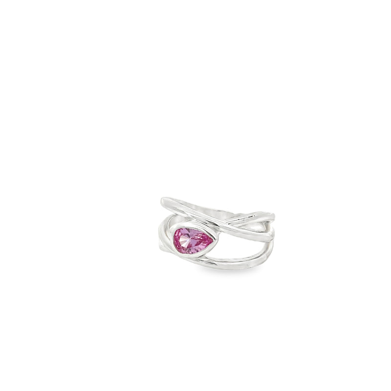 Pear Shape Pink Lab Grown Zircon Criss Cross Ring