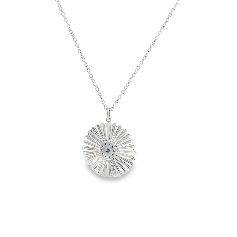 Sapphire and Diamond Halo Sunburst Necklace