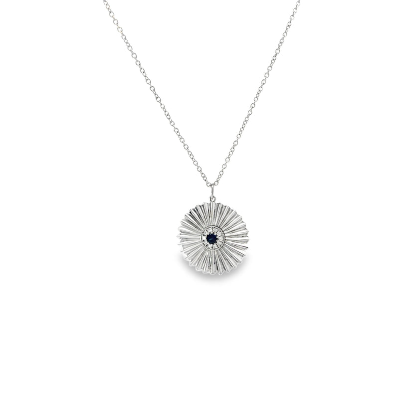 Sapphire and Diamond Halo Sunburst Necklace