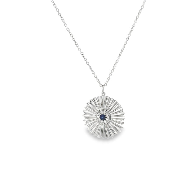 Sapphire and Diamond Halo Sunburst Necklace