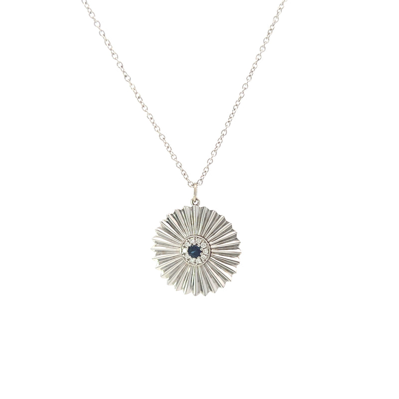 Sapphire and Diamond Halo Sunburst Necklace