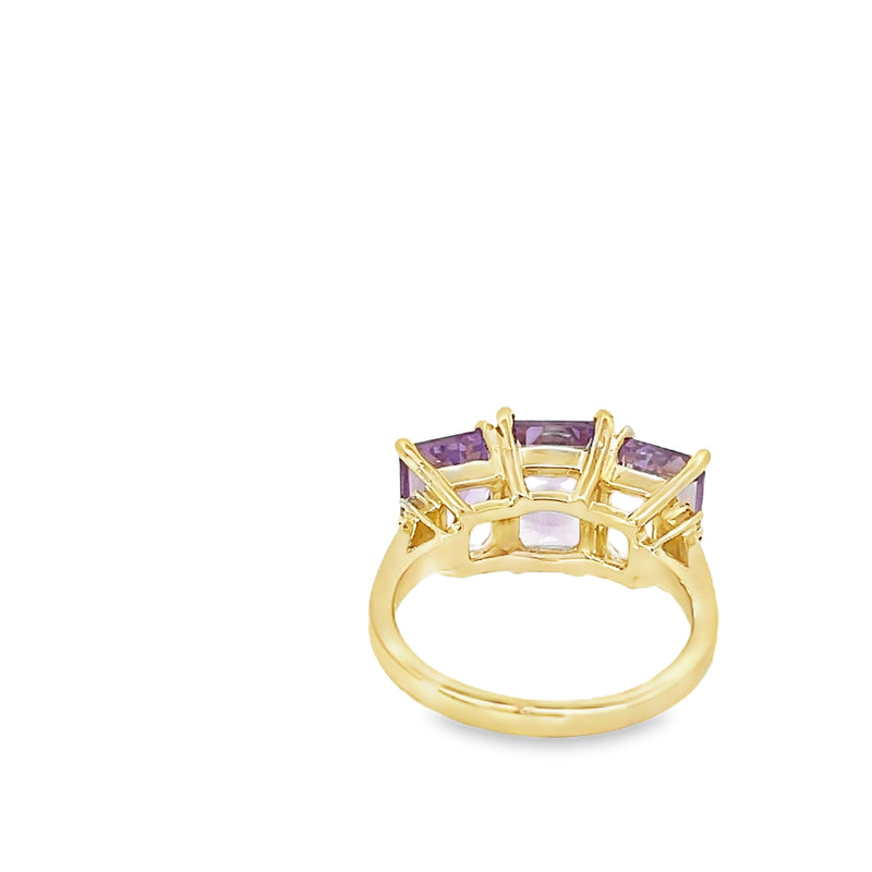 Rose de France Amethyst Trio Diamond Accent Ring