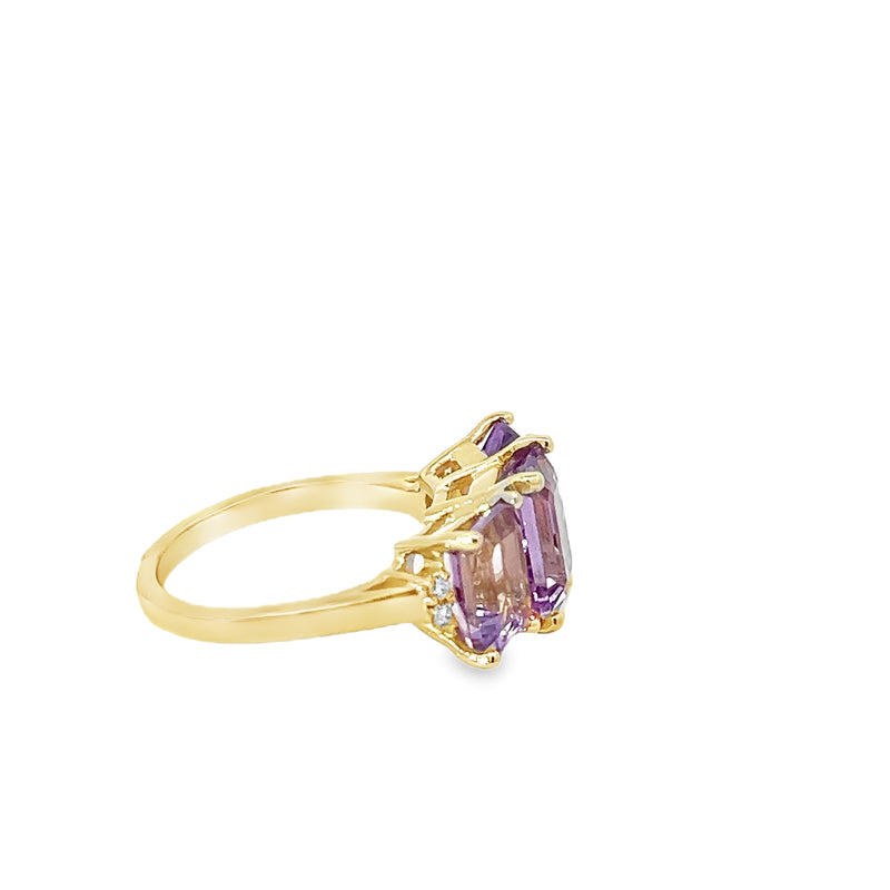 Rose de France Amethyst Trio Diamond Accent Ring