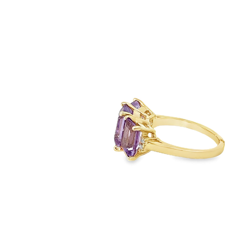 Rose de France Amethyst Trio Diamond Accent Ring