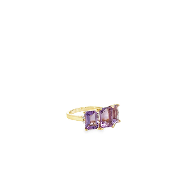 Rose de France Amethyst Trio Diamond Accent Ring