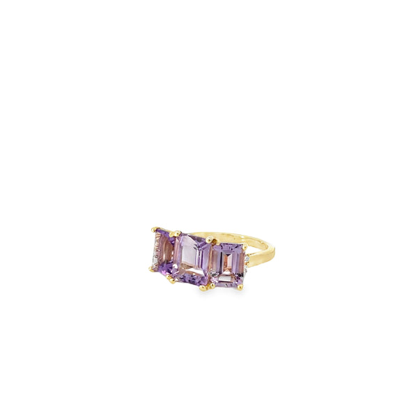 Rose de France Amethyst Trio Diamond Accent Ring