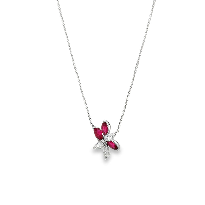 Marquis Ruby and Diamond Petal Necklace