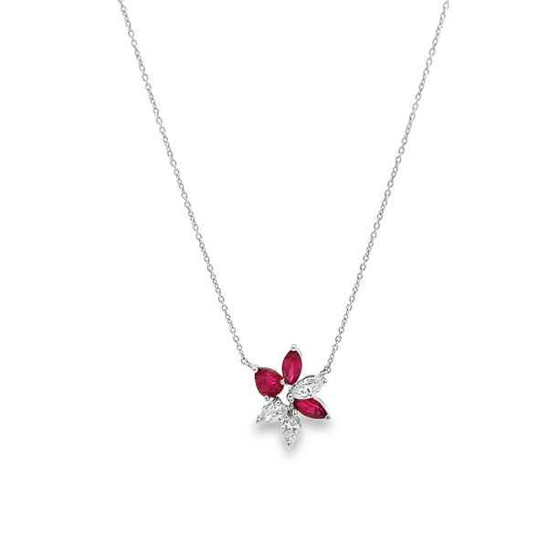 Marquis Ruby and Diamond Petal Necklace