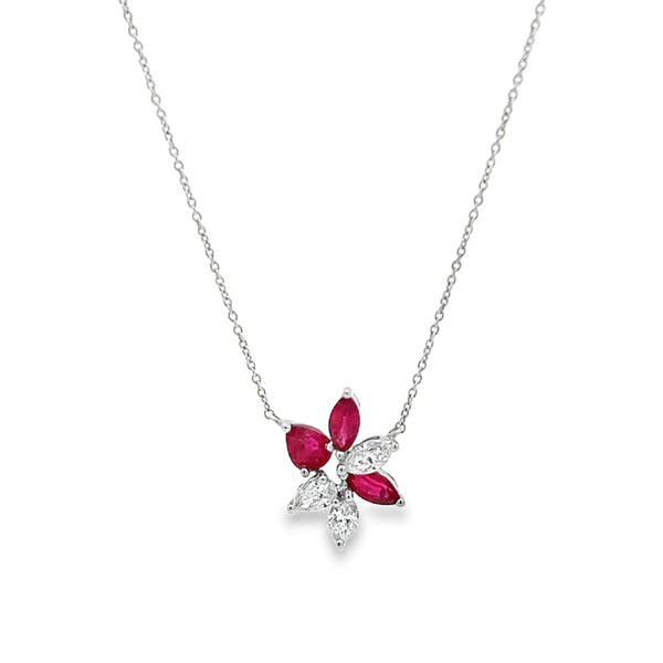 Marquis Ruby and Diamond Petal Necklace