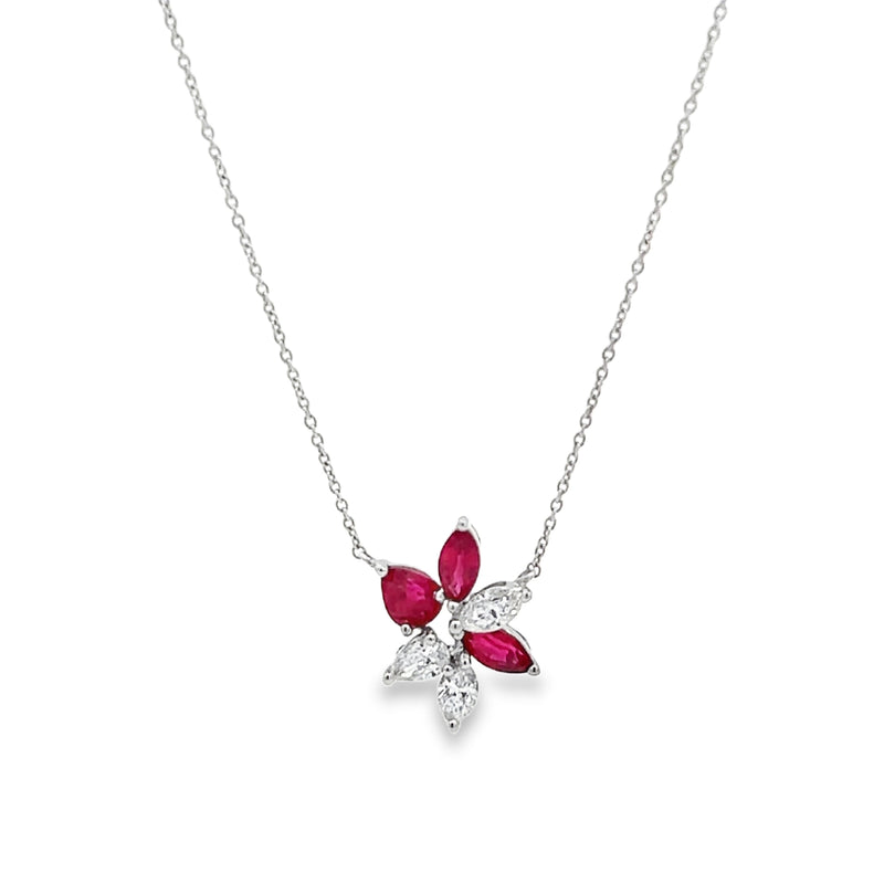 Marquis Ruby and Diamond Petal Necklace