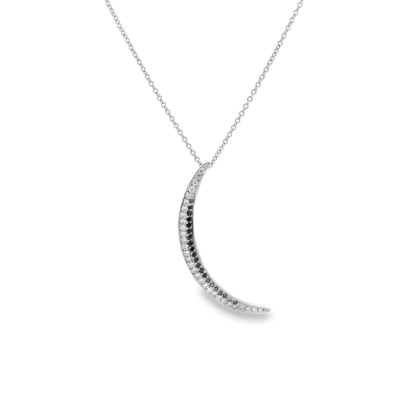 Black and White Diamond Cresent Moon Necklace