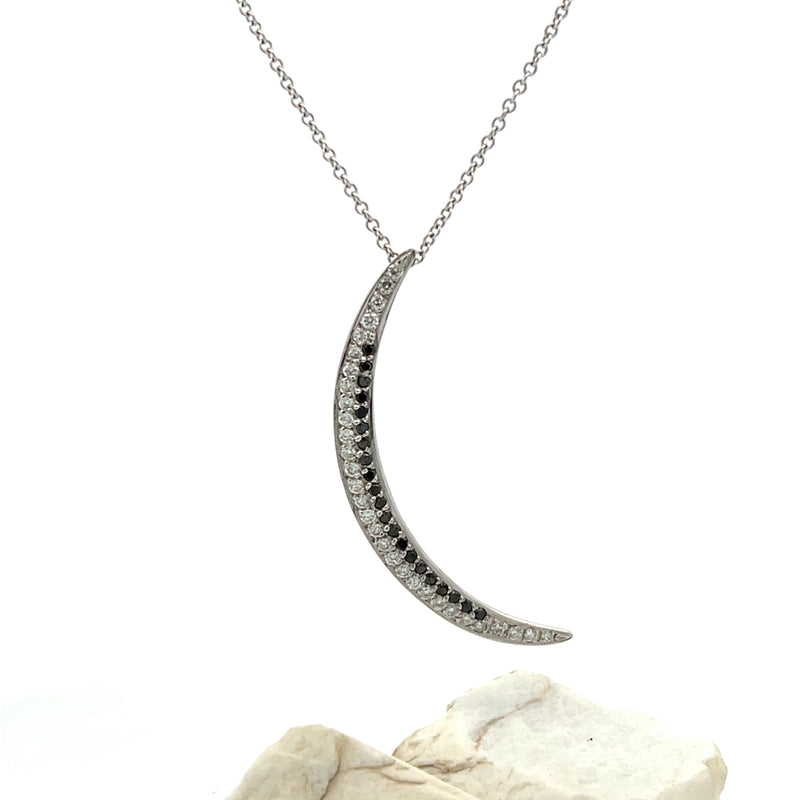 Black and White Diamond Cresent Moon Necklace