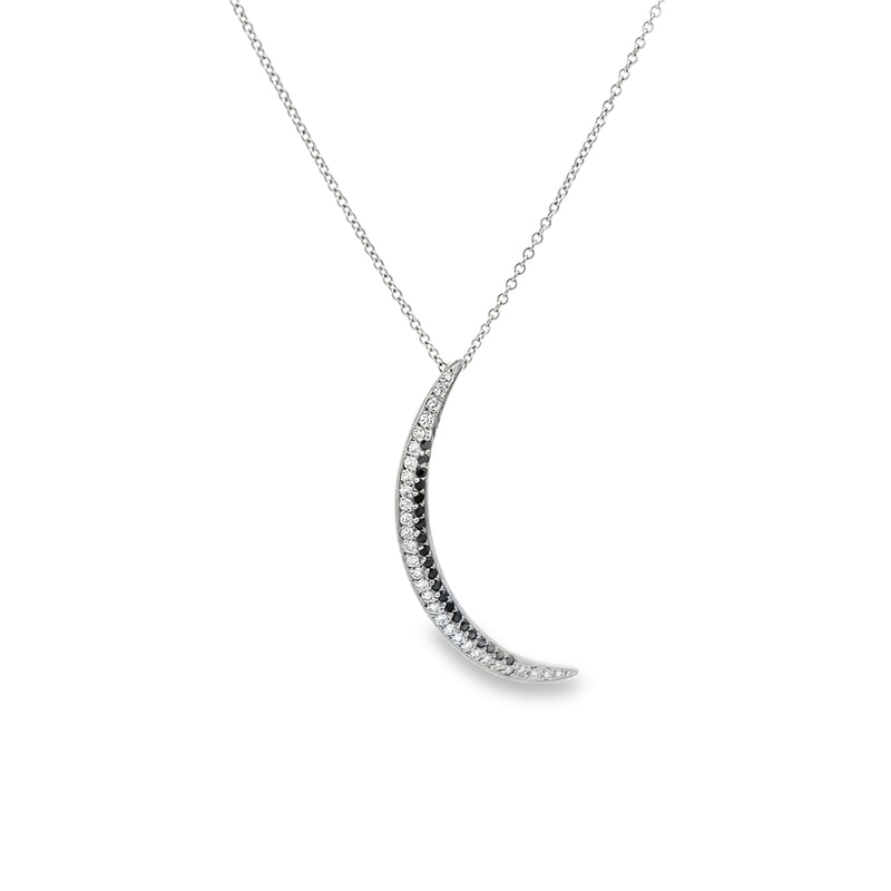 Black and White Diamond Cresent Moon Necklace