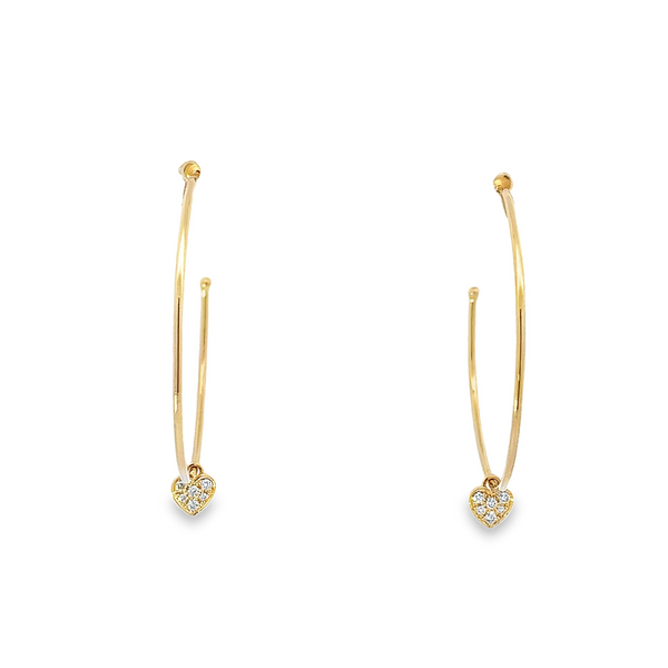 Gold hoop and diamond heart dangle earrings