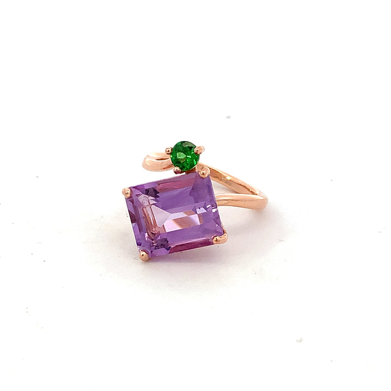 Rose de France Amethyst and Tsavorite Toi et Moi Ring - made to order